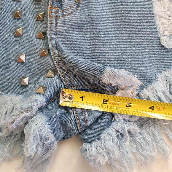 Silver Studded High Waisted Festival Denim Shorts NWOT - Picture 8 of 12